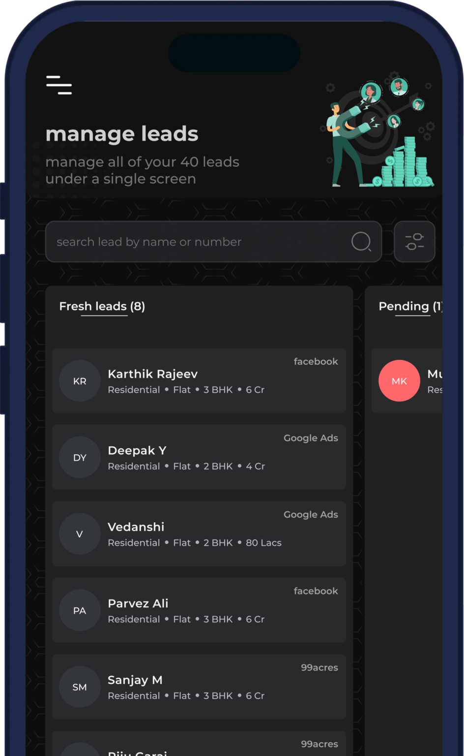 Mobile app's view of our crm software